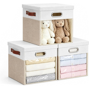 Boîtes de rangement en tissu avec couvercles et fenêtres 11*11*11, boîte de rangement pliable en forme de cube, paniers de rangement - Product Image 1