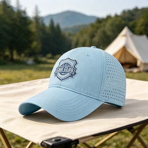 Polyester Six Panel Baseball Cap Laser Cutting Hole Cap Customization Curved Brim Printing Embroidery Logo - Product Image 1