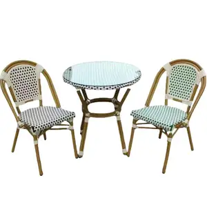 Vente de meubles de jardin en rotin 3 pièces en métal faux bambou chaise resort chaises et tables d'extérieur