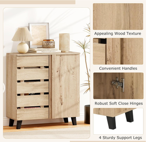 <span class=keywords><strong>Meuble</strong></span> à chaussures en bois à 4 niveaux avec porte à lattes et étagères amovibles – Armoire de rangement gain de place pour couloir - Product Image 6