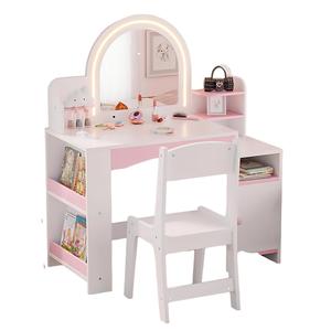 Set Toeletta per Bambine con Armadietto, Scaffali, Sedia e Specchio Illuminato - Regalo di Compleanno per Bambine - Set Mobili per Bambini - Product Image 1