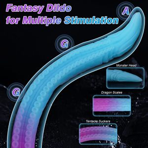 Dildo réaliste en silicone liquide en forme de longue tentacule de pieuvre, pénis de monstre dragon, <span class=keywords><strong>plug</strong></span> anal lumineux avec ventouse pour stimulation du point G - Product Image 3