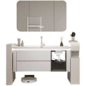 Combinaison d'armoires de salle de bain intelligentes en bois d'hévéa avec lavabo intégré en céramique - Product Image 5