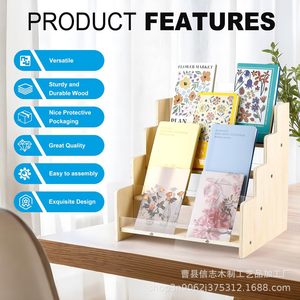 Wooden Multi Tiered Card Display Rack 3 Tier Book <b>Shelf</b> For Greeting Cards Postcards Childrens Books <b>Desktop</b> Organizer - Product Image 4