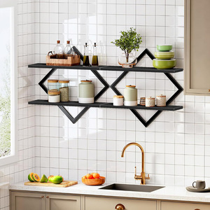 Étagère murale Lexinchen Diamond noire à 2 niveaux pour le rangement et la décoration du salon et de la cuisine - Product Image 2