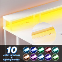 Bureau de jeu AJUNION en forme de L, table d'ordinateur en métal avec éclairage LED RVB, étagère pour moniteur, tiroir pour dossiers, ports USB, table de jeu d'angle