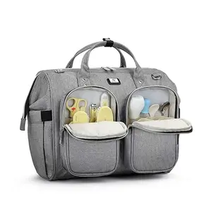 S113 Volledig Open Ontwerp Grijze Draagbare Niet Giftige Huidvriendelijke Baby Luier Caddy Organizer Mommy Luiertas Met 2 Buitenzakken