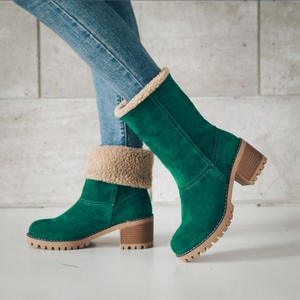 Venta al por mayor estilo occidental de gran tamaño botas de invierno de talla grande 35-43 plegable media pantorrilla cálido botas de nieve de tacón alto para las mujeres - Product Image 1