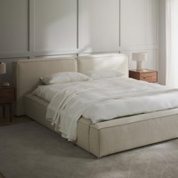 Cadre de lit plateforme minimaliste rembourré avec tête de lit rembourrée pour chambre à coucher, lit en tissu personnalisable (double/king size)