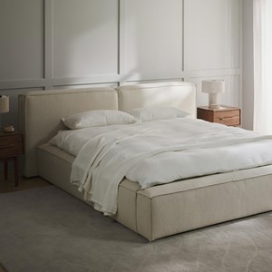 Cadre de lit plateforme minimaliste rembourré avec tête de lit rembourrée pour chambre à coucher, lit en tissu personnalisable (double/king size) - Product Image 2