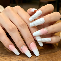 24 faux ongles à presser en ABS, motif marbre, rose ombré, avec strass, forme cercueil, pour manucure, décoration DIY, portables