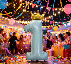 Palloncino in lamina numero 1 con corona blu 57X124 cm Decorazione per feste - Product Image 6