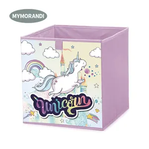 Unicorn tasarım çocuk oyuncak giysi karton kutuları katlanabilir kumaş organizatör saklama kutusu küp