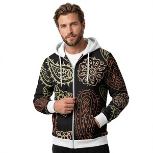 Sweat à capuche zippé à motif graphique sublimé, coupe classique, décontracté, en polyester tricoté, imprimé par sublimation, pour l'automne - Product Image 1