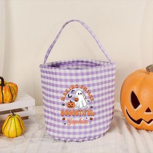 Panier à bonbons en toile écologique et durable à carreaux gingham pour Halloween, sac fourre-tout tendance pour enfants, cadeaux de farces - Product Image 4