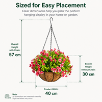 Panier suspendu en métal avec arrangement floral artificiel de dianthus rouges et verdure, décoration écologique pour balcon, jardin, hôtel, mariage, maison, extérieur