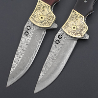 Couteau de poche Meiji pour la randonnée et le camping, avec tête en cuivre sculptée et manche en bois, qualité DIY, personnalisable OEM