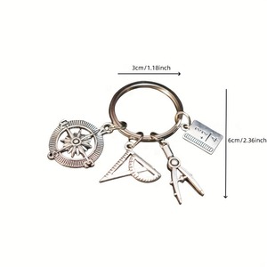 Portachiavi Souvenir Minimalista con Bussola e Righello in Lega di Zinco, Stampa Letterpress, 26 Lettere, per la Festa degli Insegnanti e lo <span class=keywords><strong>Studio</strong></span> degli Studenti - Product Image 4