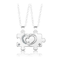 Collier unisexe en alliage de zinc avec pendentif cœur puzzle et cordon noir, tendance, 2 pièces/ensemble, bijoux pour couple