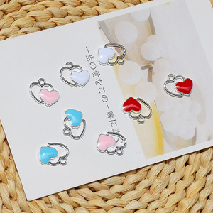 Pendentif double cœur en alliage rose, bleu, blanc, rouge pour la fabrication de boucles d'oreilles, alliage de zinc, goutte d'huile GJ106 - Product Image 1