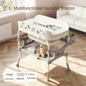 Table à langer pliable multifonctionnelle, <span class=keywords><strong>station</strong></span> à couches portable à roulettes pour nouveau-nés avec zone de massage pour les soins des nourrissons - Product Image 3