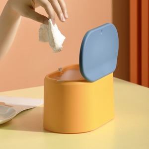 Cubo de basura de escritorio moderno y sencillo, ovalado, 4L, con tapa de apertura por presión, contenedor de residuos para interiores, caja de almacenamiento para oficina y hogar - Product Image 3