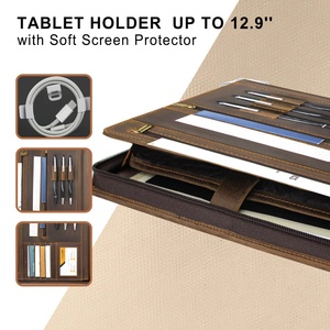 Boshiho File Folder Cover Organizer Crazy Horse Genuine Leather Legal Pad Padfolio Zipper <b>Portfolio</b> Folder Organizer <b>case</b> - Product Image 3