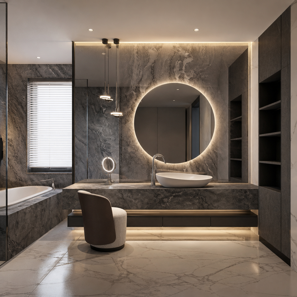 Luxury Wall Hung Bathroom Vanity with Marble Countertop Vessel Basin ...