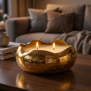 BuildtoSuit Twisted Metal Urli Handmade Smokeless Long-lasting Soy Wax Single Wick Gold Decorative Bowl Candle 11x4cm - Product Image 2