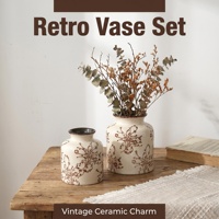 Ensemble de 2 vases en céramique vintage à glaçure craquelée, motif floral botanique peint à la main, décoration rétro pour la maison, centre de table