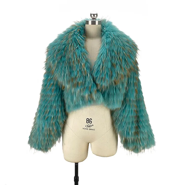 Fall 2023 Women Clothes Raccoon Fur Design Short Jacket Winter Coat For Ladies