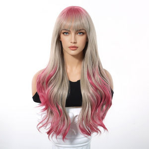 Perruque à franges pour festival cosplay européen et américain couleur fruit du dragon avec grosses vagues blanches <span class=keywords><strong>cheveux</strong></span> longs bouclés sans dentelle - Product Image 1