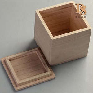 Boîte à sel et à thé en bois carré inachevé avec couvercle laissé <span class=keywords><strong>pour</strong></span> le stockage et l'organisation du thé au café - Product Image 2