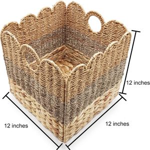 Vỏ sò <span class=keywords><strong>wicker</strong></span> Lưu trữ hình khối giỏ nhiệm vụ nặng nề lục bình giỏ cho kệ có thể gập lại tự nhiên Boho vuông Thùng - Product Image 3