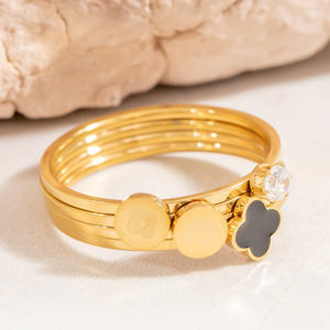 European American Style Flower Shape <b>Titanium</b> Steel <b>Ring</b> For Women 18k Gold Plated Geometric Design Gift Jewelry - Product Image 4