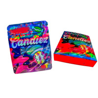 Sachets en Mylar holographiques exotiques de 3,5 g avec boîte, imprimés sur mesure, résistants aux enfants, en plastique et en aluminium, avec fermeture éclair, pour bonbons et produits comestibles