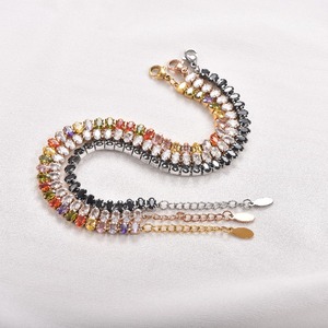 Bracelet tennis ovale de luxe en zircon cubique pour femme, chaîne réglable en acier inoxydable, bracelet coloré noir et blanc, cadeau - Product Image 1
