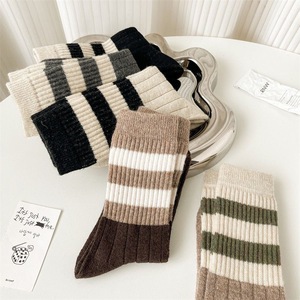 Retro Striped Crew <b>Socks</b> Women Autumn Winter Breathable Mid Calf <b>Socks</b> Japanese Style College Fashion Casual <b>Socks</b> - Product Image 2