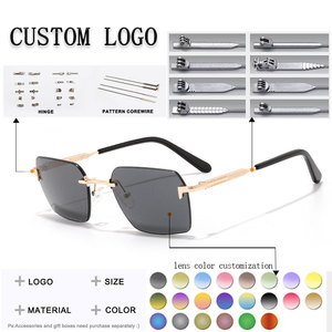 Rimless Rectangle <b>Sunglasses</b> Custom Logo Comfortable Black Lenses UV400 Protection Unisex Adult Style - Product Image 2