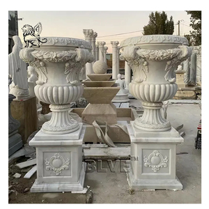 BLVE Vaso Grande da <span class=keywords><strong>Giardino</strong></span> in Marmo Bianco Scolpito a <span class=keywords><strong>Mano</strong></span> Fioriera in Pietra Naturale Urna in Marmo - Product Image 1