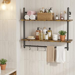 Étagère murale industrielle SENYU à double niveau avec structure en fer et support suspendu pour le rangement des boissons dans la cuisine, design rectangulaire - Product Image 4