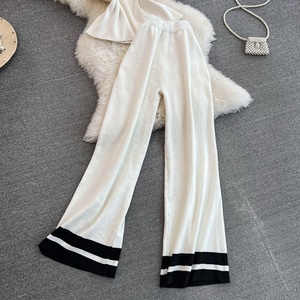 Set di moda da donna senza maniche Slim <span class=keywords><strong>maglia</strong></span> bianca <span class=keywords><strong>pantaloni</strong></span> dritti Casual due pezzi - Product Image 6