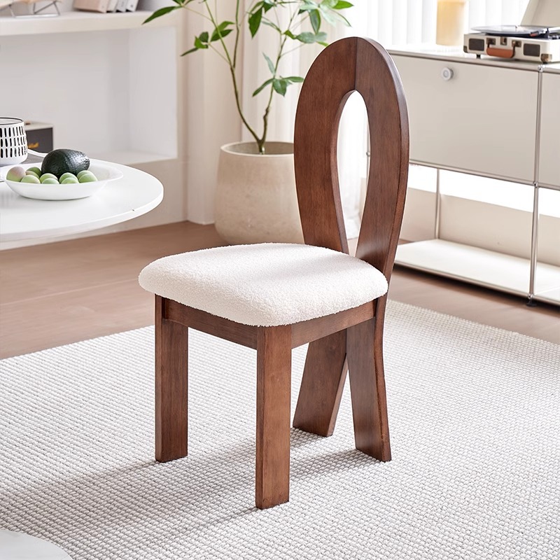 chaise sirène en noyer-velours cygne blanc