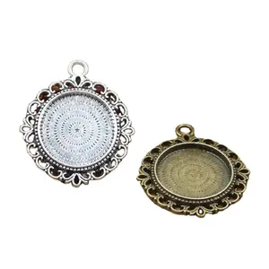 25MM High quality filigree trigram round base setting tray designers charms photo pendant for necklace