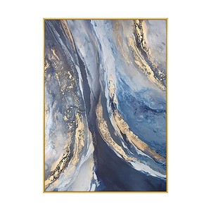 Peinture à l'huile abstraite peinte à la main, cadre doré, art mural rectangulaire moderne pour entrée, salon, grande taille, à suspendre - Product Image 5