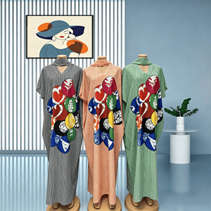Robe <span class=keywords><strong>Africaine</strong></span> Grande Taille pour <span class=keywords><strong>Femme</strong></span>, Modèle Kafatan Boubou, Imprimé Rayé Abstrait, Tenue Traditionnelle Ethnique, Vente en Gros - Product Image 4