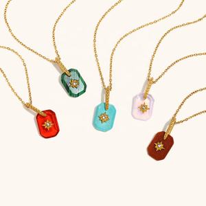 Dingran kalung liontin zirkon bintang delapan titik akrilik antiair grosir perhiasan berlapis emas baja tahan karat - Product Image 1