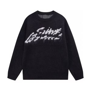 Pull en mohair personnalisé avec logo, design populaire en laine mohair, col rond décontracté pour homme, tricoté en mélange duveteux jacquard - Product Image 1