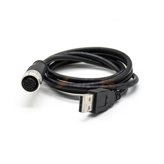 M12 A-Code to USB 2.0 Type A C Male Cable 3 Meters AWG26 Shielded Industrial Ethernet Adapter IP67 Waterproof Sensor Lead