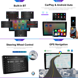 Autoradio Android Podofo 2 Din 9'' avec écran tactile IPS, processeur 4+4 cœurs, 6+128 Go, Carplay, Android Auto, GPS, WiFi, FM, RDS, DSP, BT, USB - Product Image 2